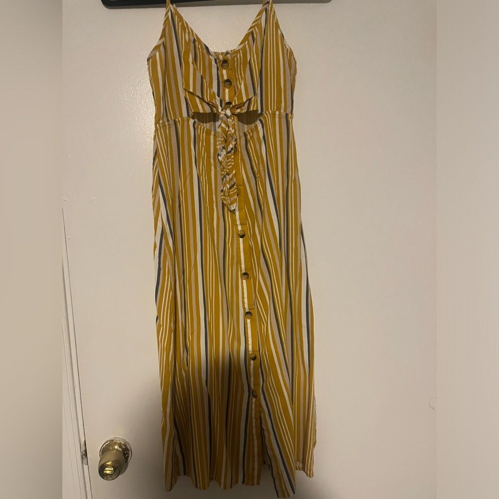 Mimi Chica Dress Yellow Striped button up dress  lightweight‎
